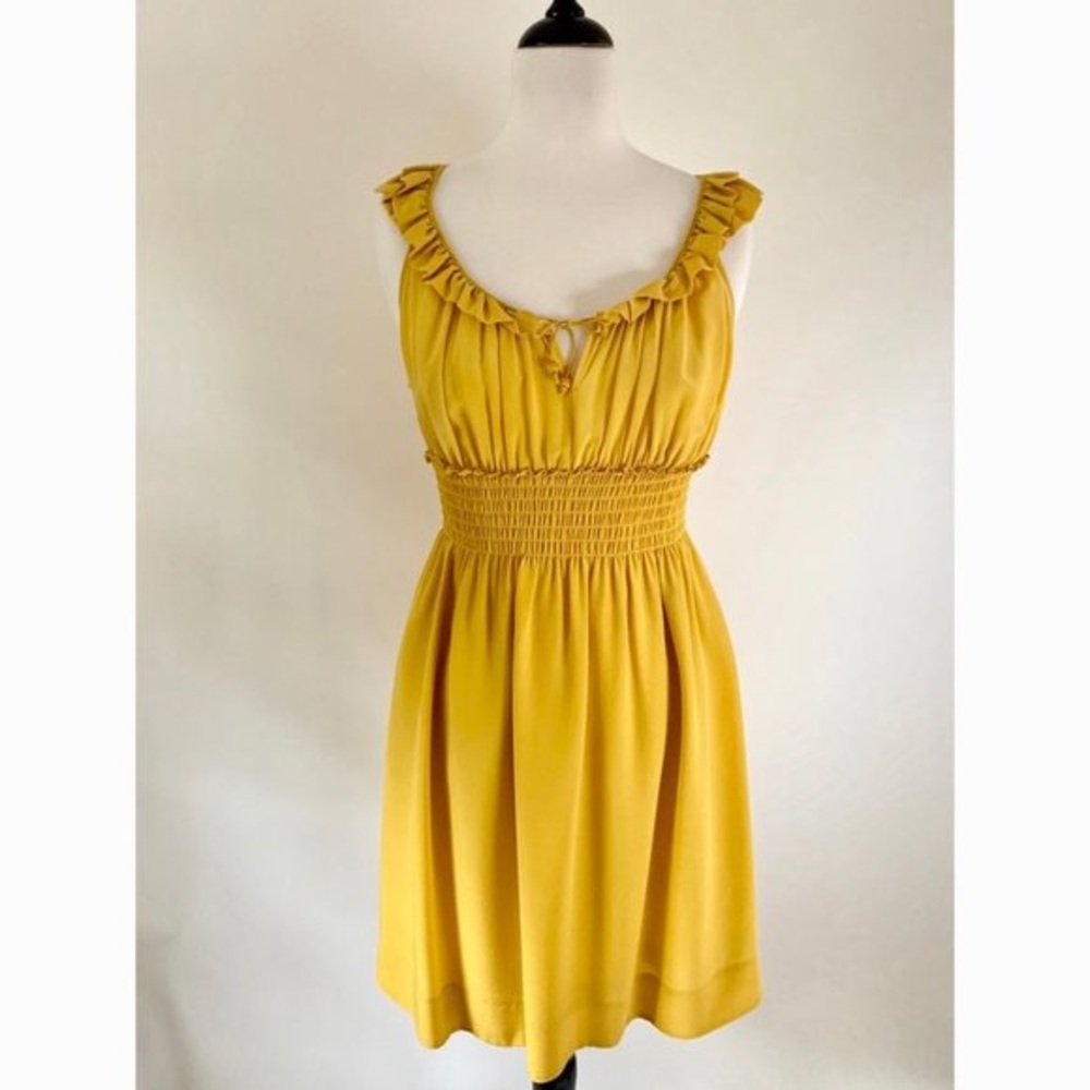 Anthropologie Floreat Mustard Silk Dress size large